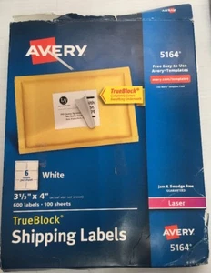 Avery 5164 White Shipping Labels, 3-1/3" x 4", 600 Labels TrueBlock Laser DAMAGE - Picture 1 of 4
