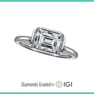 IGI 2.13 CT E VS2 Emerald Cut Lab Grown Diamond Engagement Ring 18K White Gold - Picture 1 of 8