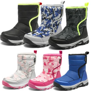 Girls Boys Snow Boots Winter Outdoor Mid Calf Faux Fur Lined Warm Ski Snow Boots - Picture 1 of 35