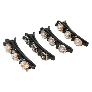 4PCS Braided Hair Clips Rhinestone Sparkling Elegant Decorative Hairpin Duckbill - Picture 1 of 12
