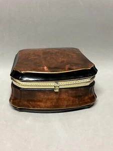 Fancy Ceramic Square Hinged Trinket Box Brown Marbled Black Band Gold Trim - Foto 1 di 11
