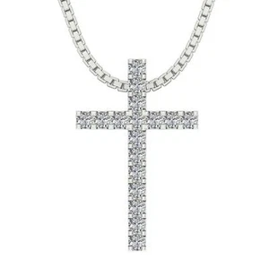 I1 G 0.45Ct Natural Diamond Cross Pendant Necklace Prong Set White Gold 0.85Inch - Picture 1 of 6