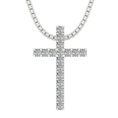 I1 G 0.45Ct Natural Diamond Cross Pendant Necklace Prong Set White Gold 0.85Inch - Image 1 of 4
