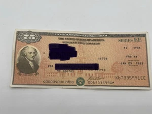 Vintage U.S. Savings Bond - $75 Series EE - Issued 1986 (Unredeemed) - Bild 1 von 2