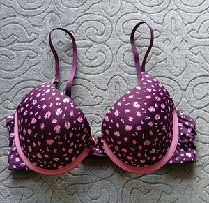 Jessica Simpson 34C Pushup Bra Purple Floral Underwire Pink Accent Pretty Flower - Picture 1 of 20