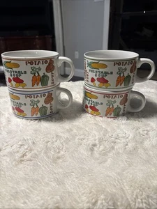 set of 4 Vintage soup bowl/mugs with handles, Pea, Potato,vegetable soup decor - Picture 1 of 16