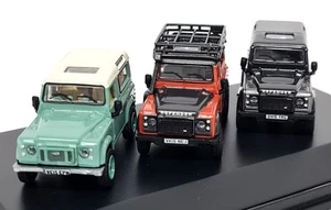 Oxford 1/76 Land Rover 3 Piece Model Car Set Defender Green, Orange & Grey - Picture 1 of 6