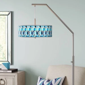 Giclee Glow 71 1/2" Blue Diamond Pattern Giclee Shade Arc Floor Lamp - Picture 1 of 5