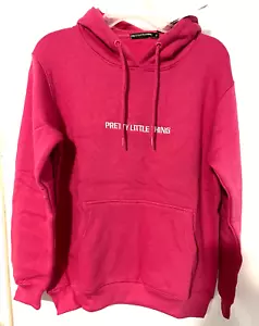 Pretty Little Thing Hot Pink Embroidery Slogan Sweatshirt Hoodie Size Small NEW - Picture 1 of 5