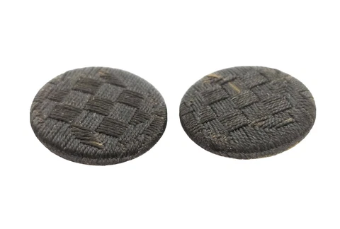 Antique Black Fabric Buttons B D & Co Paris Backmark Pad Shank Set Of 2 Cover