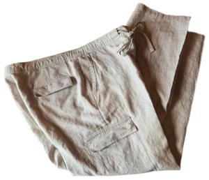 Claiborne Men's 55% Linen 45% Cotton Casual Pants With Drawstring Beige Size XL - Picture 1 of 4