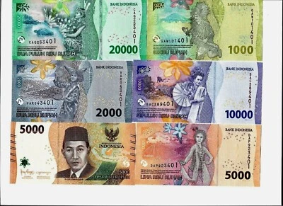 Indonesia 2022 New 20000 10000 5000 2000 1000 Rupiah UNC x 5 Pcs Indonesian Set - Image 1 of 4