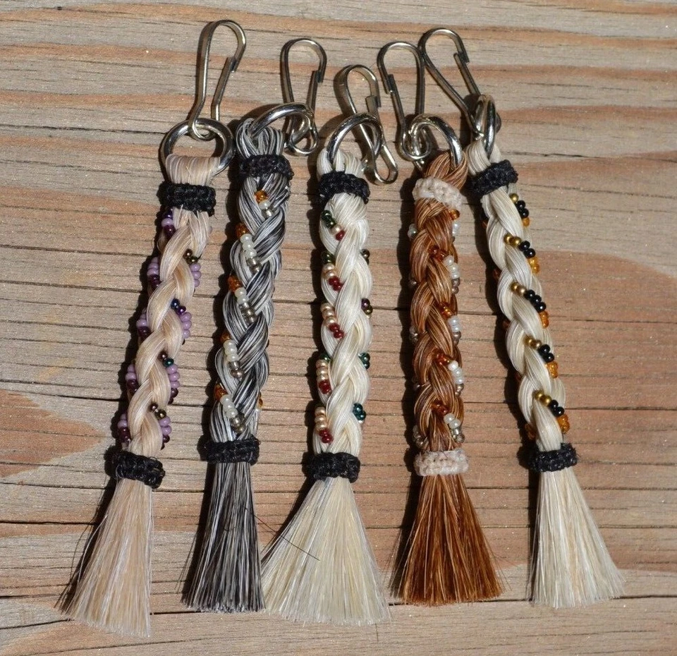 AUSTIN ACCENT 3.75" 100% Horsehair French Braid Zipper Pull w/Beads - Jacket/Backpack/Purse