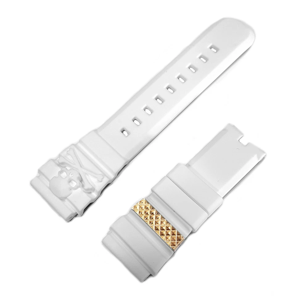 Philipp Plein Banda De Repuesto Silicona Blanco-Dorado The Skull PWAAA - Serie - Imagen 1 de 1