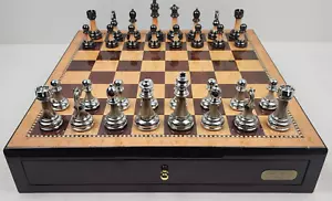Dal Rossi Italy Chess Set 85mm in Walnut Board Drawer w/ Bobby Fischer Pieces - Picture 1 of 23
