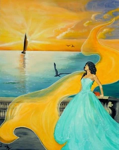 The Lonely Sail - Arte, pintura, giclee sobre lienzo 20"x16" LTD por Yelena Berzon - Imagen 1 de 2