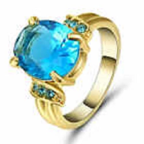 Anillo Aguamarina Azul 10KT Oro Amarillo Relleno Para Amistad Amigo Talla 6 Foto 1 de 1