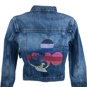 GAP x Disney Girls Denim Trucker Jacket Size XL (12) Mickey Mouse Blue Jean NEW - Picture 1 of 8
