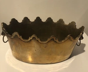 Vintage, massiver Messing überbackener Cache Topf mit Löwenkopf Griffen ca. 9,5x6,5x4 Zoll - Bild 1 von 8