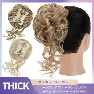 Extra Thick Clip in Messy Bun Hair Piece Extensions Wedding Claw Scrunchie Updo - Picture 1 of 38