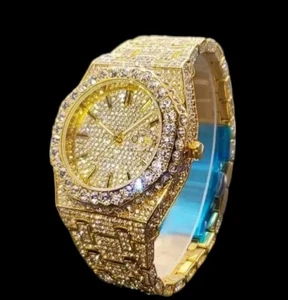 Men's Luxury Full Covered Extra Shiny Simulated Diamond  Waterproof Quartz Watch - Picture 1 of 16