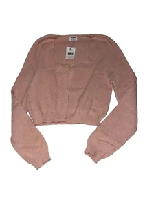 Baumwolle Damen Oberteil Langarm Pullover Rundhals Medium Rosa Crop - Bild 1 von 11