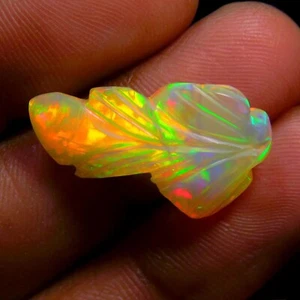 AAA Quality Natural Ethiopian Opal Leaf Carving Gemstone 23x13x6mm 6Ct - Picture 1 of 3