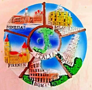 Souvenir Fridge Magnet Italia Italy - Venezia Firenze Milano Roma e Pisa in Disc - Picture 1 of 3