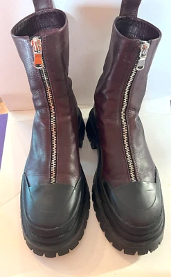 BOTINES GRUESOS ZARA SUELA VINO BORGOÑA CUERO CREMALLERA FRONTAL TALLA 37/6,5-7M Foto 1 de 4