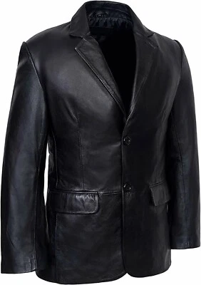 Cool Men's 100% Real Lambskin Leather Blazer Two Button Jacket Black Soft Coat - Image 1 of 4