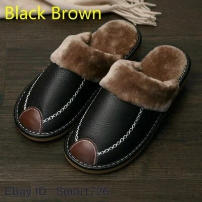 Zapatillas de interior para hombre Invierno Cuero sintético Cálidas Felpa Tobogán Informales Hogar Casa Zapatos Foto 1 de 4