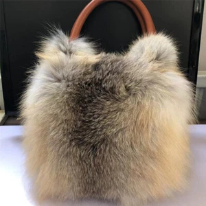 Women Real Fox Fur Handbag Full-pelt Fox Fur Shoulder Bag Luxury Tote Clutch Bag - Picture 1 of 12