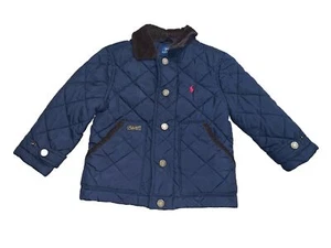 Polo Ralph Lauren Toddler Barn Jacket Blue Sz 2T Quilted Puffer Corduroy Collar - Picture 1 of 3