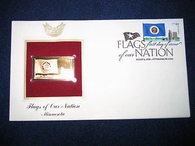 2008 Flags of our Nation Minnesota Replica FDC 22kt Gold Golden Cover Stamp - Image 1 of 3