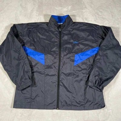 Vintage 90s Asics Windbreaker Jacket Men's Size XL Black Blue Nylon Full Zip - Image 1 of 4