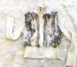 Vintage Y2K Jennyfer J Fur Jacket Women's Large Cream Full Zip 100% Genuine Fur - Picture 1 of 10