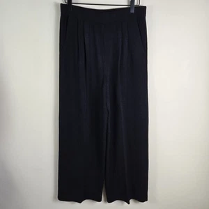 St. John Sportswear Womens Pants 12 Black Santana knit Wide Leg Pleated Pockets - Picture 1 of 11