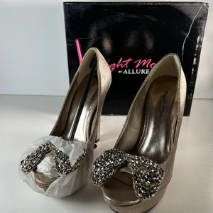 Night Moves High Heel Shoes by ALLURE Womens 6 US April Color GOLD With Bow - Picture 1 of 8