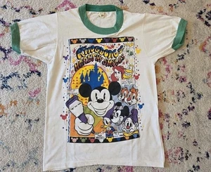 Vintage 70er psychedelisches Disney Mickey Minnie Donald Duck MinT-Shirt neu aus altem Lagerbestand 14-16 Large - Bild 1 von 15