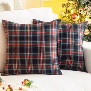 Pack of 2 Christmas Plaid Decorative Throw Pillow Covers Scottish Tartan Cush... - Picture 1 of 7