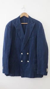 Hackett Navy Blue Linen Blazer Jacket UK 48 Double Breasted Savile Row London - Picture 1 of 18