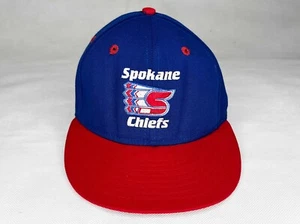 Vintage Delong WHL Spokane Chiefs Minor Hockey Cap Hat Sz 7 1/8 Blue USA - Picture 1 of 7