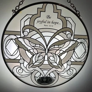 Joan Baker handbemalter Sonnenfänger - MC302 - Schmetterling in Weiß... Kunstglas Neu   - Bild 1 von 3