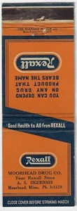 Moorhead Drug CO. Rexall Store Moorhead Minn. Cubierta vacía Matchbook Ph 3-1529 - Imagen 1 de 3