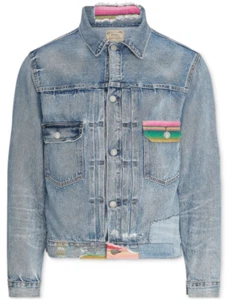 POLO RALPH LAUREN Men's Blue Distress Serape Patchwork Denim Trucker Jacket NWT - Picture 1 of 9