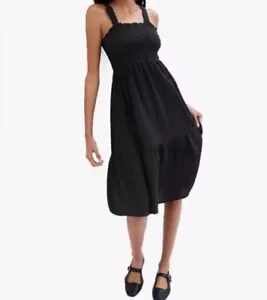 Gap Women’s Smocked Midi Dress Black Size Large NWT - Picture 1 of 7
