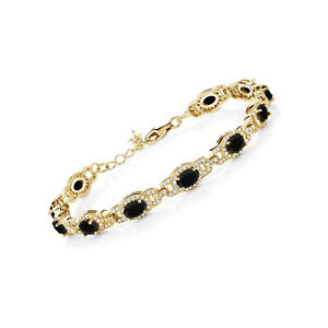 18K Yellow Gold Plated Silver  Onyx Tennis Bracelet For Women (8.00 Cttw,