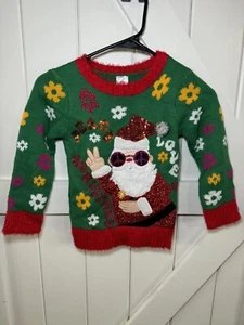 GIRLS CHRISTMAS SANTA SWEATER SPARKLE HOLIDAY PULLOVER 4/5 XS - Picture 1 of 3