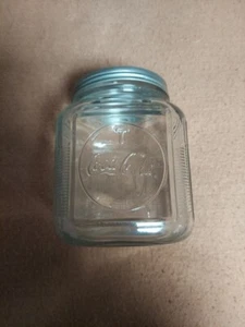Vintage Coca Cola Cookie Jar Clear Glass Red Metal Lid By Anchor Hocking - Picture 1 of 3