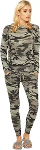 Women's Coord Stretch Army Camouflage Print Jogging Suit Set Ladies Tracksuit - Picture 1 of 4